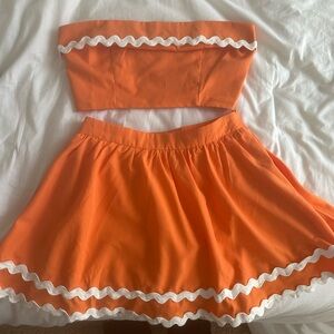 Women’s Orange Two Piece Skort Set, Small